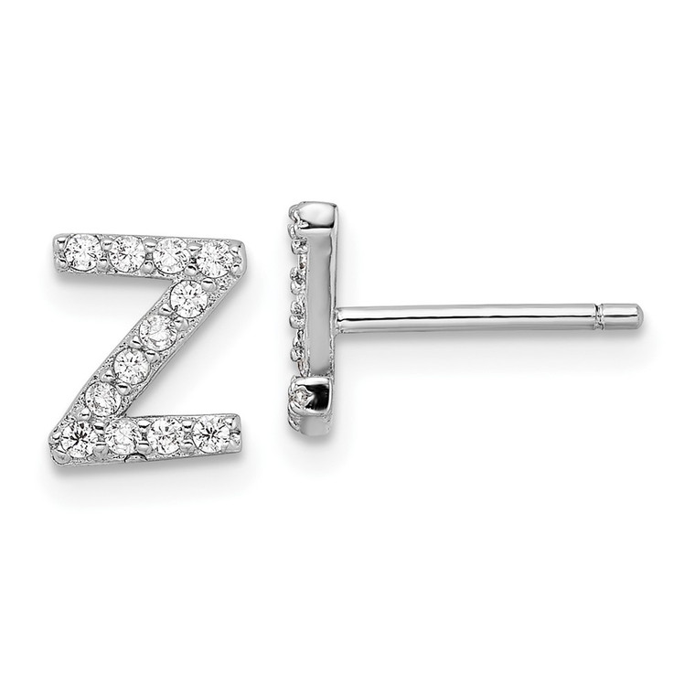 Cheryl M Sterling Silver Rhodium-plated Polished Letter Z CZ Initial Post Earrings