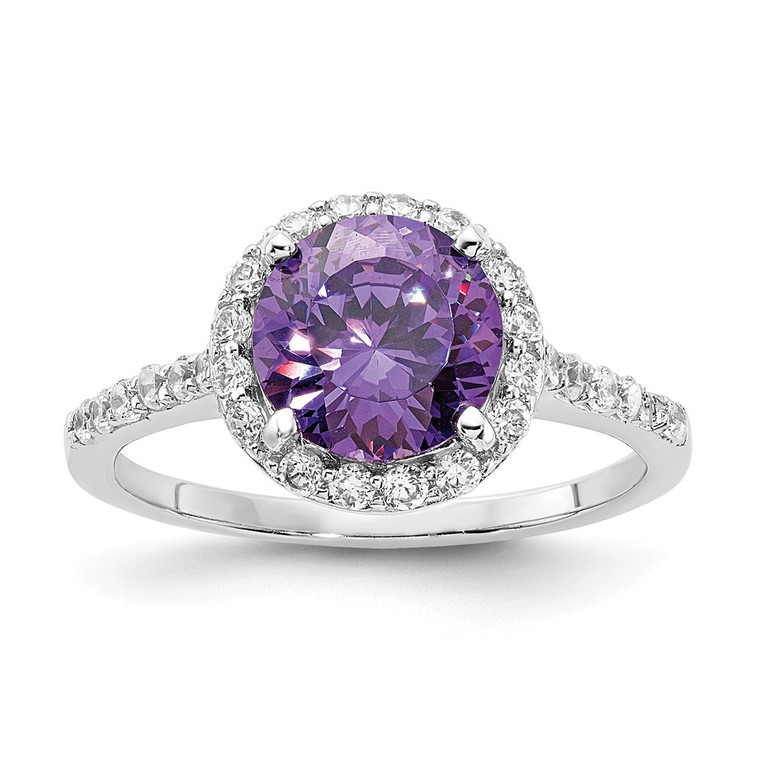 Cheryl M Sterling Silver Rhodium-plated Polished Purple and White CZ Round Halo Ring - QC-EDD20B3E-6831