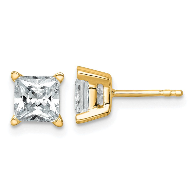 14k 2 carat Certified Lab Grown Diamond VS/SI+ G+ Princess Complete Four Prong Stud Earrings