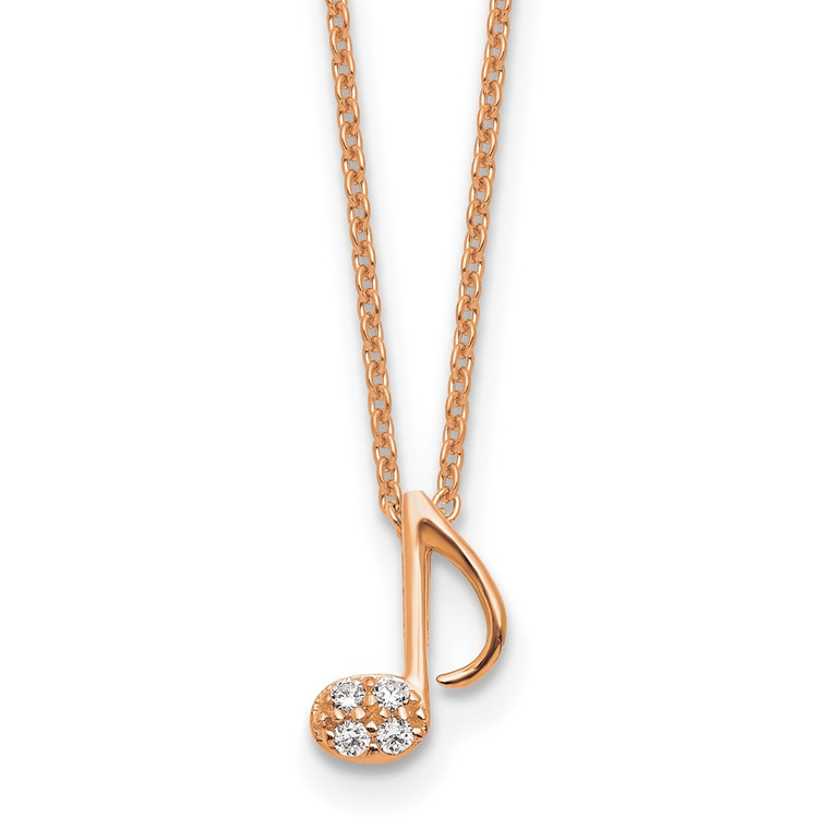 Cheryl M Sterling Silver Rose Gold-plated Polished CZ Music Note 16 Inch with 2 Inch Extension Necklace