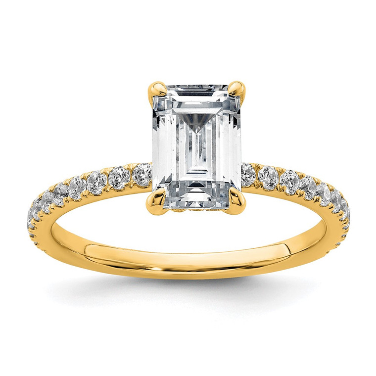 14k 2 carat Certified Lab Grown Diamond VS+ F+ Emerald Complete Solitaire with Flair Engagement Ring