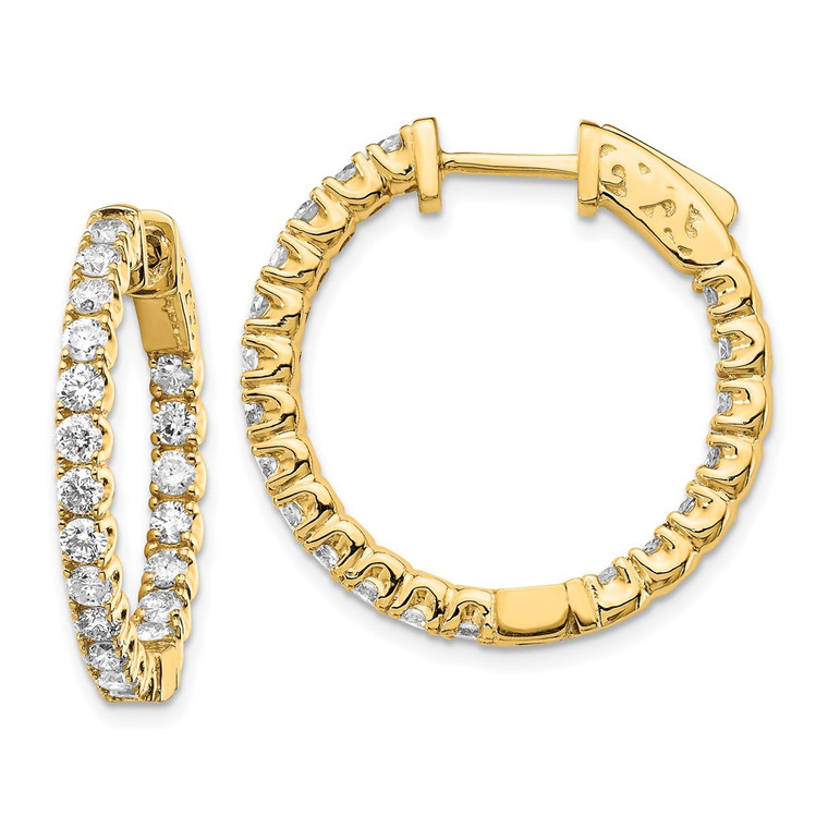 14k 2 carat Lab Grown Diamond VS/SI+ G+ Round Complete In and Out Safety Clasp Hoop Earrings