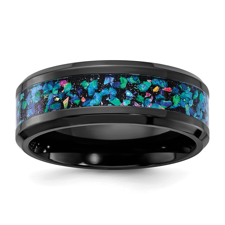 Chisel Black Zirconium Polished with Imitation Opal Inlay 8mm Band - ZC-E9874970-8323