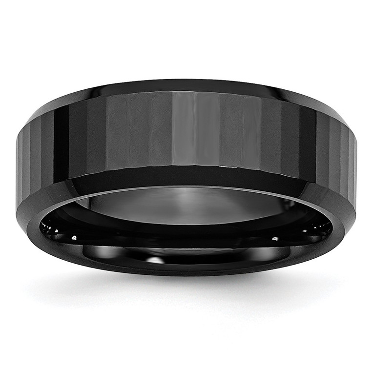 Chisel Ceramic Black Faceted Beveled Edge 8mm Polished Band - CE-8EC40E71-3952