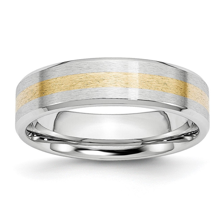 Chisel Cobalt 14k Gold Inlay Satin and Polished 6mm Band - CC-DBF76EE1-3003