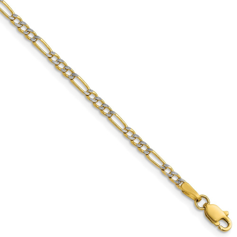 14k 2.3mm Semi-solid with Rhodium Pav‚ Figaro Chain - PW-52CC397E-4375