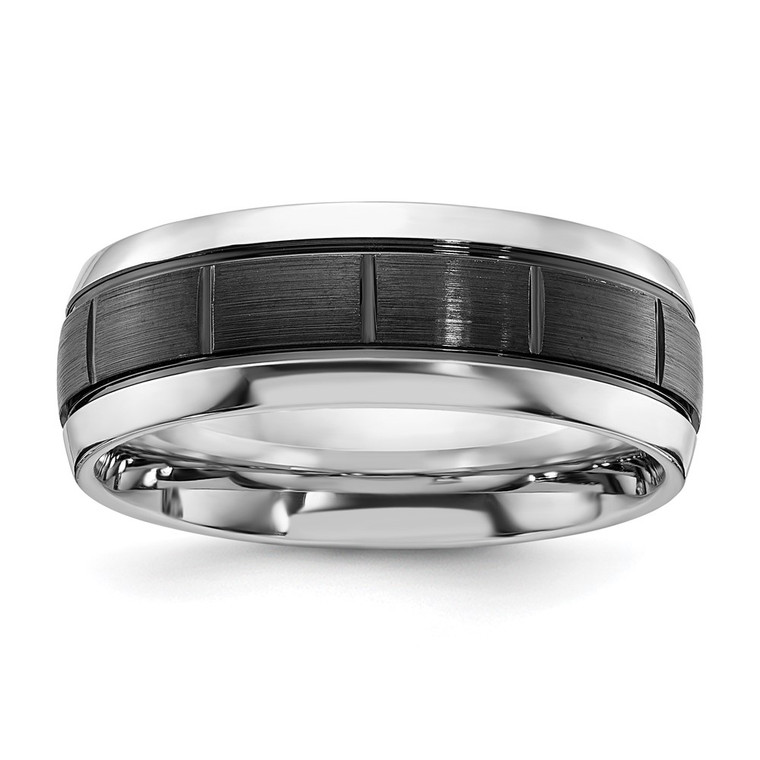 Chisel Cobalt Polished with Brushed Black IP-plated Grooved Center 8mm Band - CC-30A3BF24-6669