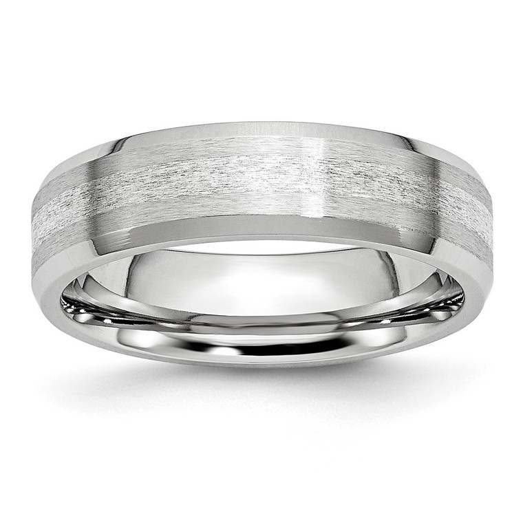 Chisel Cobalt Sterling Silver Inlay Satin and Polished 6mm Beveled Edge Band - CC-610E939F-8628
