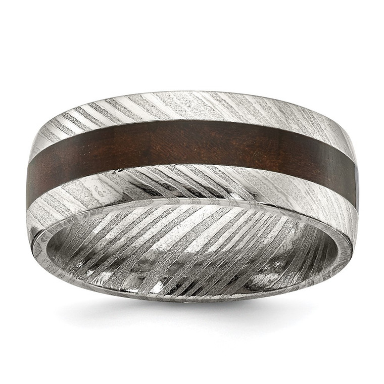 Chisel Damascus Steel Polished with Ebony Wood Inlay 8mm Band - SR-BEB9F327-5837