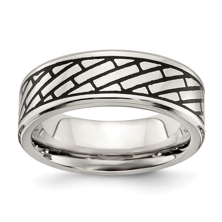 Chisel Stainless Steel Antiqued and Polished Brick Pattern 7.5mm Band - SR-4EFFD3F9-3139