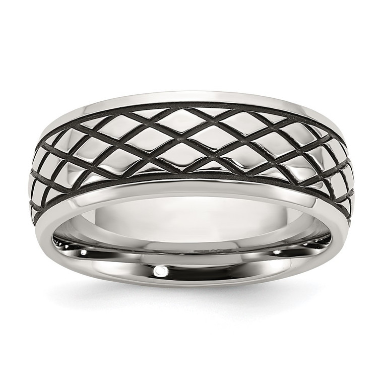Chisel Stainless Steel Antiqued and Polished Checkered Pattern 8mm Band - SR-6FEACB25-4527