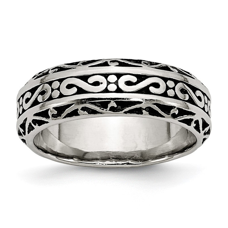 Chisel Stainless Steel Antiqued and Polished Swirl Design 7mm Band - SR-84ECA465-3547