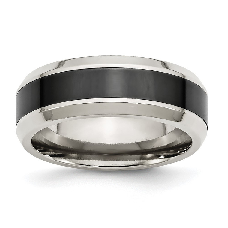 Chisel Stainless Steel Base with Polished Black Ceramic Center Beveled Band - SR-519823B1-9077