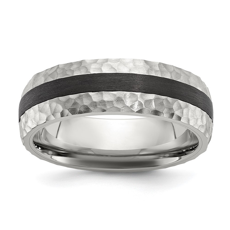 Chisel Stainless Steel Brushed and Hammered Black Carbon Fiber Inlay 7mm Band - SR-73B81751-1600