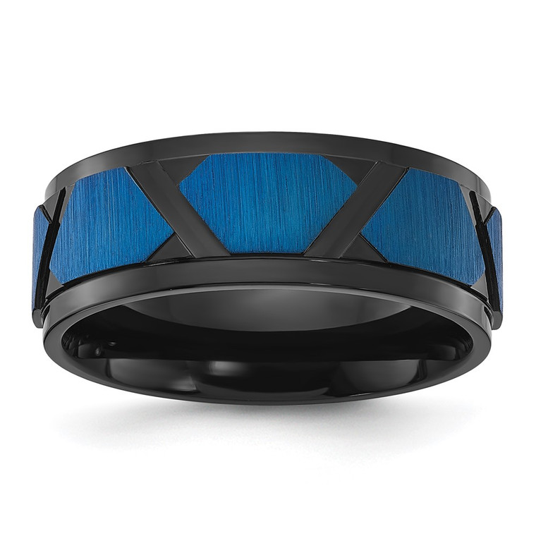 Chisel Stainless Steel Brushed and Polished Black and Blue IP-plated 8mm Band - SR-106BD0EF-2531