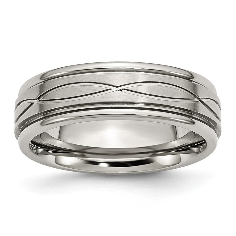 Chisel Stainless Steel Brushed and Polished Criss-cross Design 7mm Ridged Edge Band - SR-0D100D6D-9110