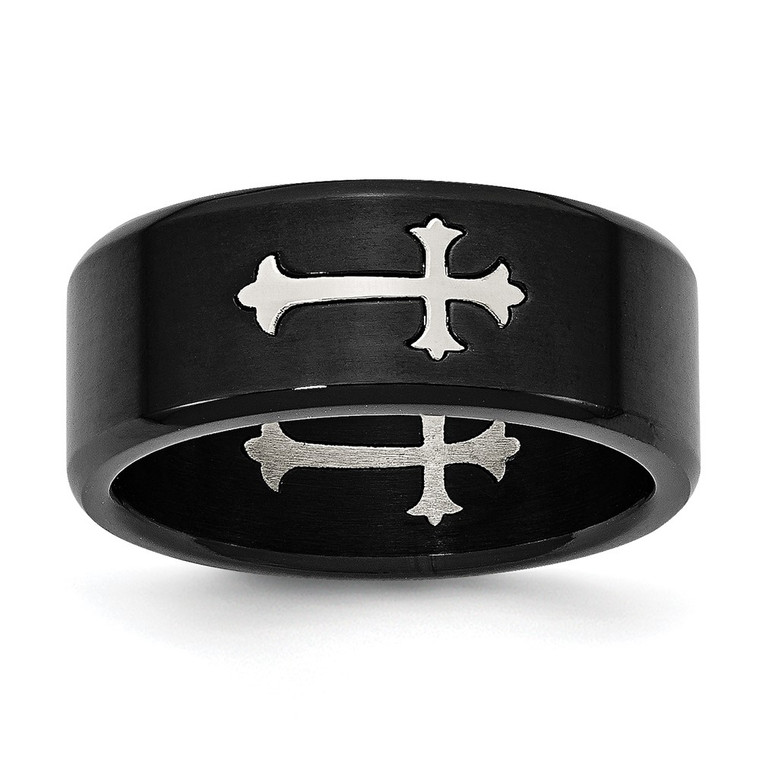 Chisel Stainless Steel Brushed Black IP-plated with Cross 9mm Band - SR-01BDD8AB-5964