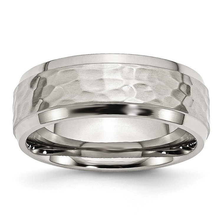 Chisel Stainless Steel Brushed Polished and Hammered 8mm Beveled Edge Band - SR-9EBB6EF5-8475