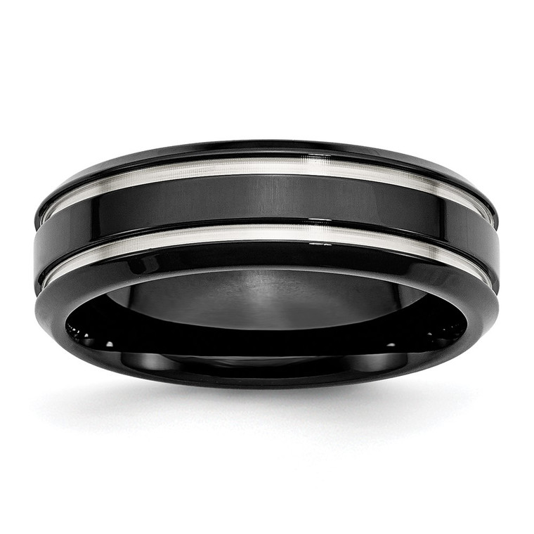 Chisel Stainless Steel Polished Black IP-plated 7mm Grooved Band - SR-80EE97A1-9181