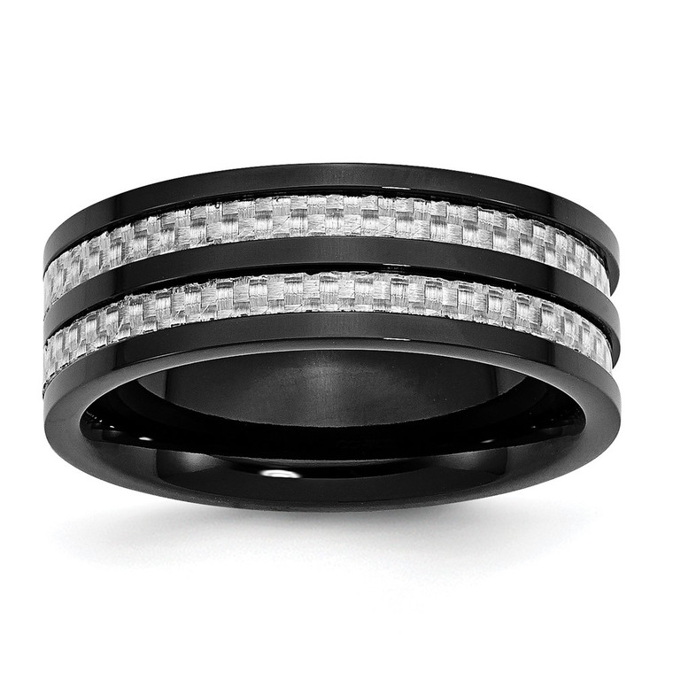 Chisel Stainless Steel Polished Black IP-plated with Grey Carbon Fiber Inlay 8mm Band - SR-613568C3-8650