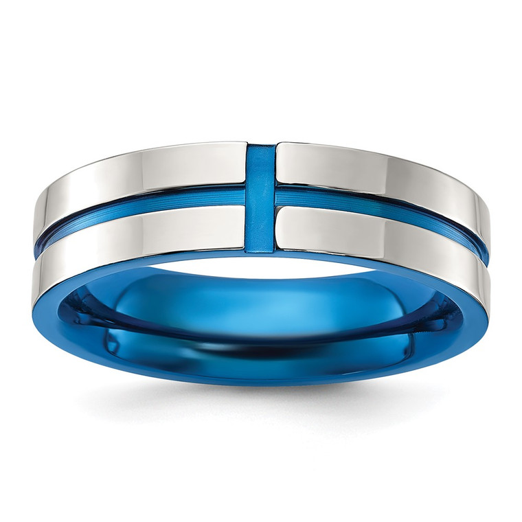 Chisel Stainless Steel Polished Blue IP-plated Grooved 6mm Band - SR-B41C286C-8406