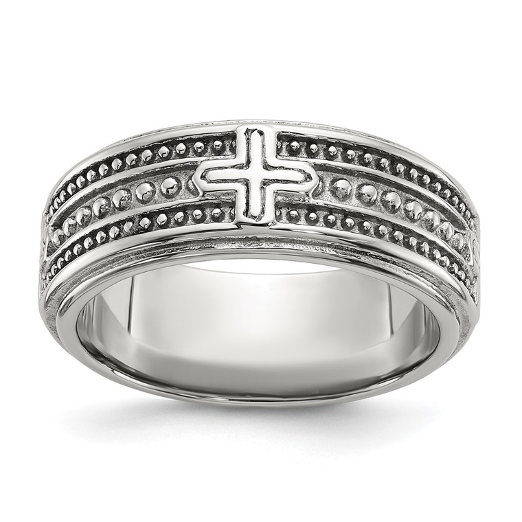 Chisel Stainless Steel Polished Cross 7.7mm Grooved and Beaded Band - SR-3EBC748A-1947