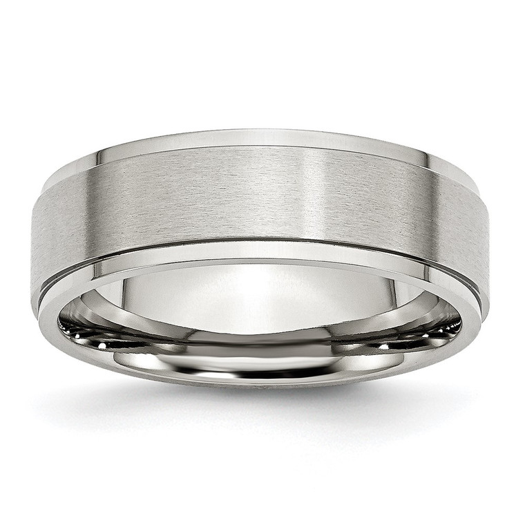 Chisel Stainless Steel Polished with Brushed Center 7mm Ridged Edge Band - SR-E708BDE5-1815