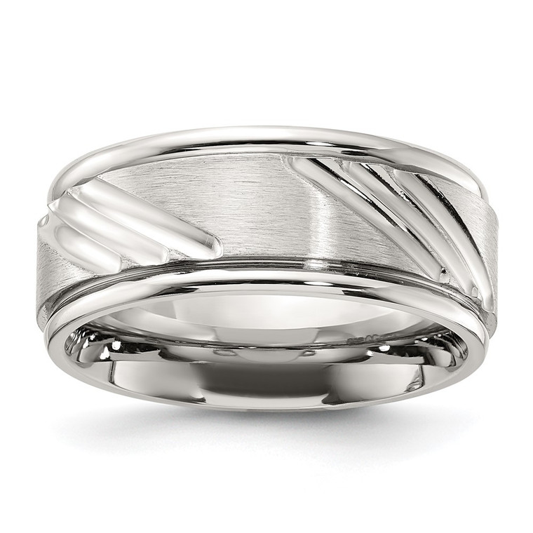 Chisel Stainless Steel Polished with Brushed Center Grooved 9.00mm Band - SR-8F71D8EB-9243