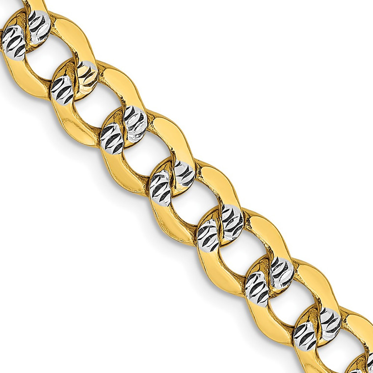 14K 20 inch 6.75mm Semi-Solid with Rhodium Pav‚ Curb with Lobster Clasp Chain