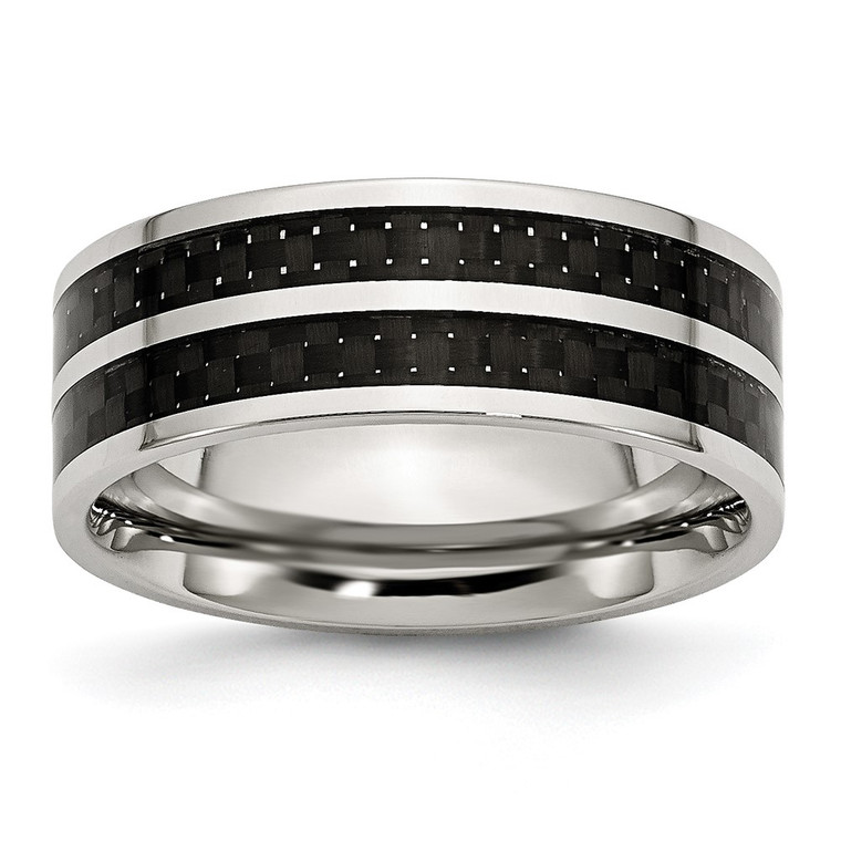 Chisel Stainless Steel Polished with Double Row Black Carbon Fiber Inlay 8mm Band - SR-3058C9FF-7637