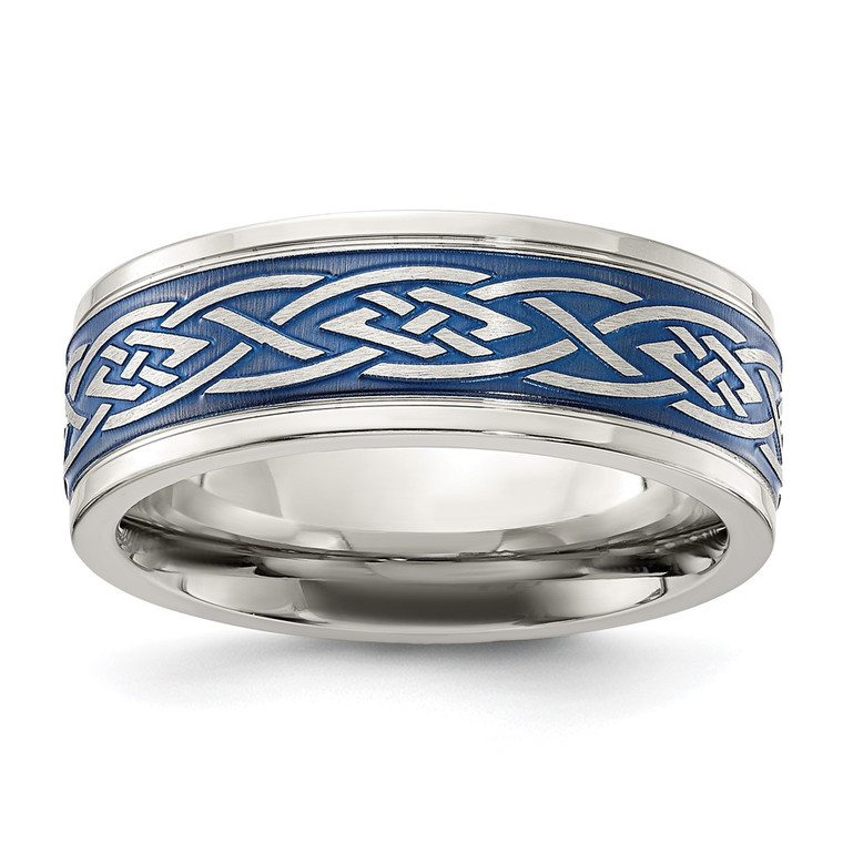 Chisel Stainless Steel Polsihed Blue IP-plated Celtic Design 8.00mm Band - SR-0947BA6F-4286