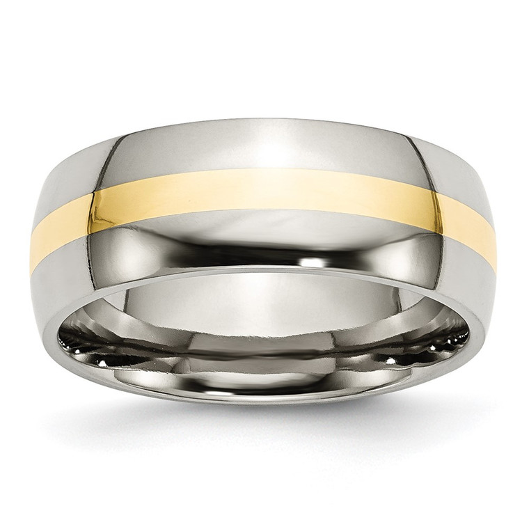 Chisel Stainless Steel with 14k Gold Inlay Polished 8mm Band - SR-035D21CF-5046