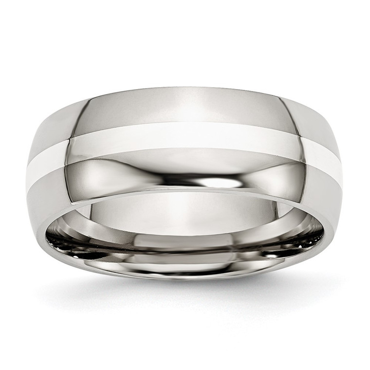 Chisel Stainless Steel with Sterling Silver Inlay Polished 8mm Band - SR-E21D705A-3774