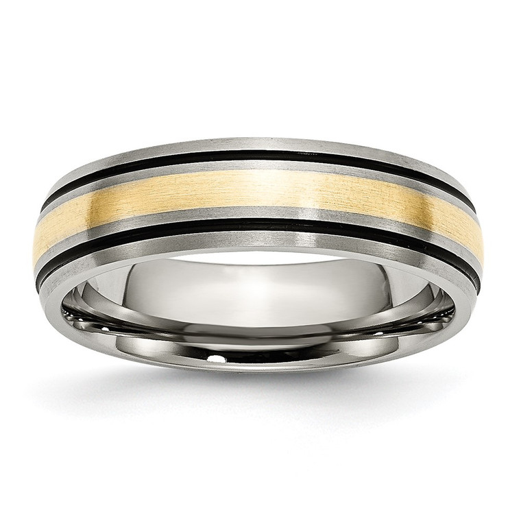 Chisel Titanium Antiqued and Brushed with 14k Gold Inlay 6mm Grooved Band - TB-51A4AB3B-2317