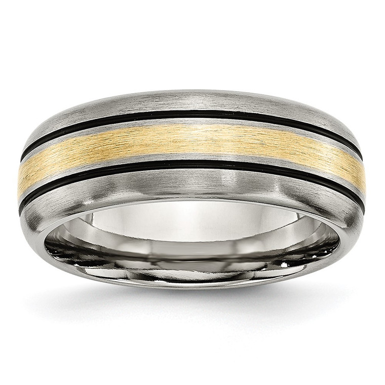 Chisel Titanium Antiqued and Brushed with 14k Gold Inlay 8mm Grooved Band - TB-F00E6D1C-6444