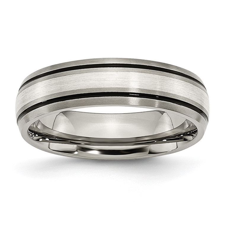 Chisel Titanium Antiqued with Brushed Center Sterling Silver Inlay 6mm Grooved Band - TB-76FA4D15-8730
