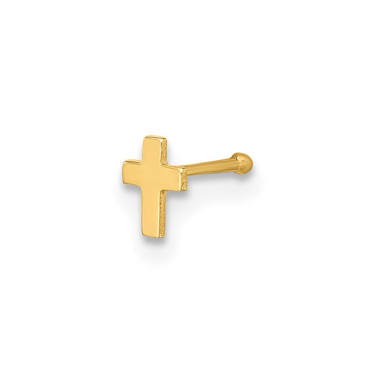 14K 22 Gauge Polished Cross Nose Stud