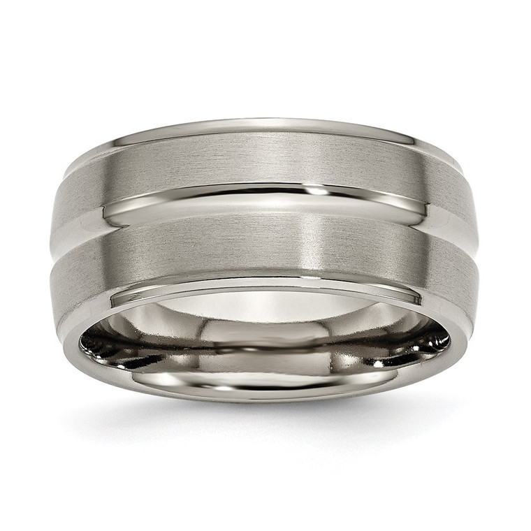 Chisel Titanium Brushed and Polished 10mm Grooved Ridged Edge Band - TB-C7CA1C7E-2742