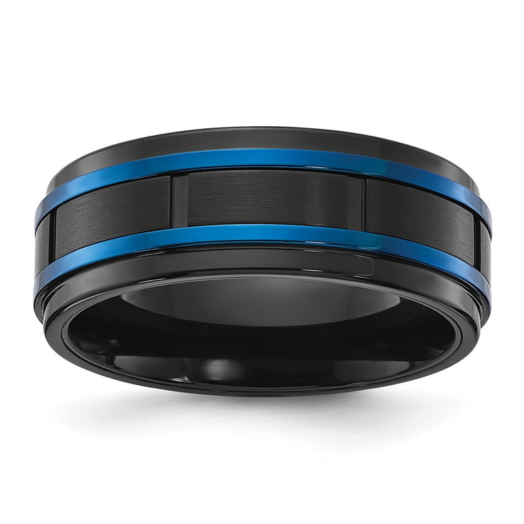 Chisel Titanium Brushed and Polished Black and Blue IP-plated 8mm Band - TB-BA458E9A-9568