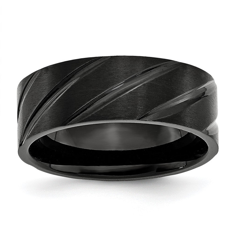 Chisel Titanium Brushed and Polished Black IP-plated Swirl Design 8mm Band - TB-1BC5F0FD-6603