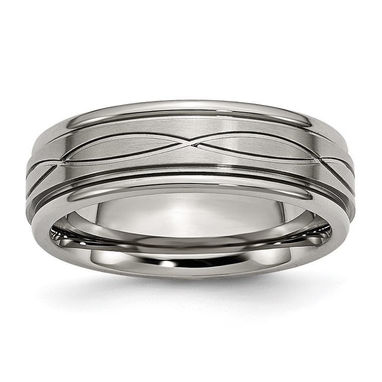 Chisel Titanium Brushed Center 7mm Criss-cross Design Ridged Edge Band - TB-4F23D6D1-9375