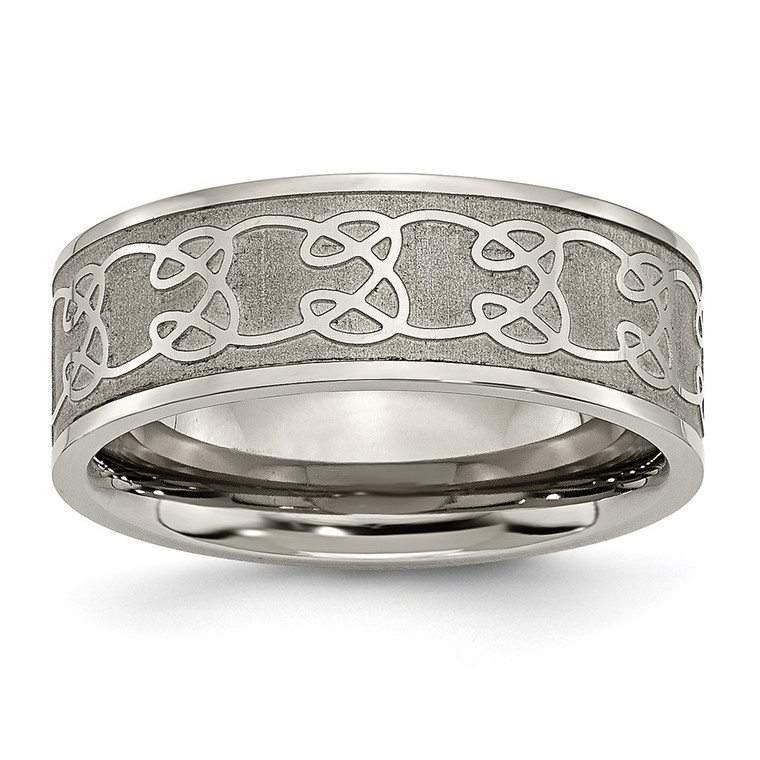 Chisel Titanium Brushed Center 8mm Scroll Design Band - TB-28C64D7A-9324