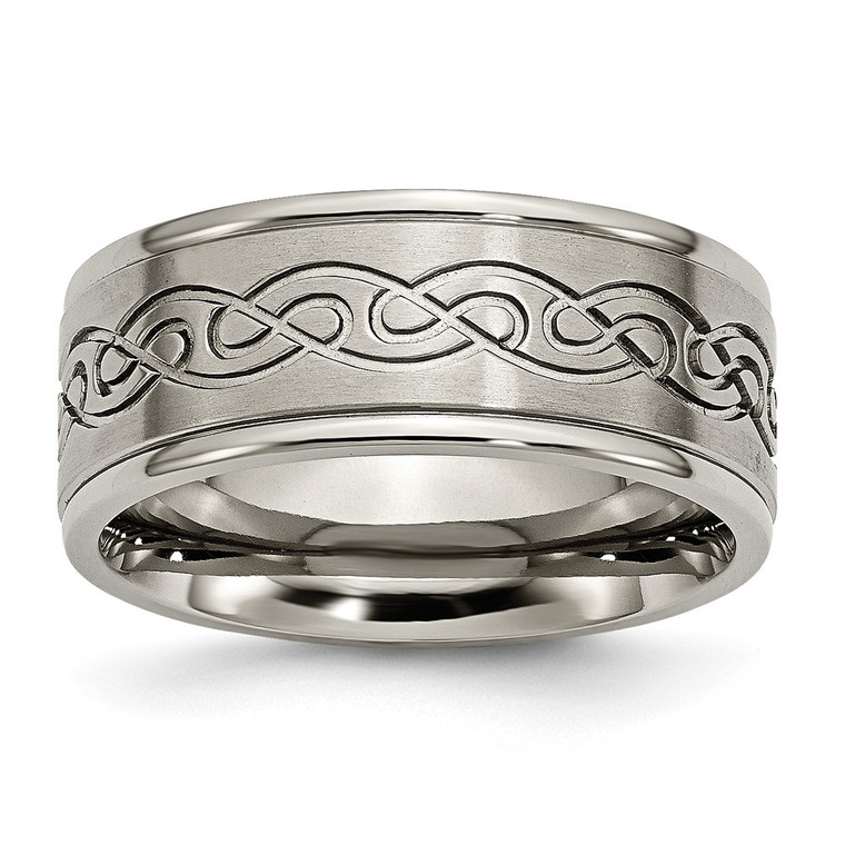 Chisel Titanium Brushed Center 9mm Scroll Design Band - TB-B9DAC8E6-5130