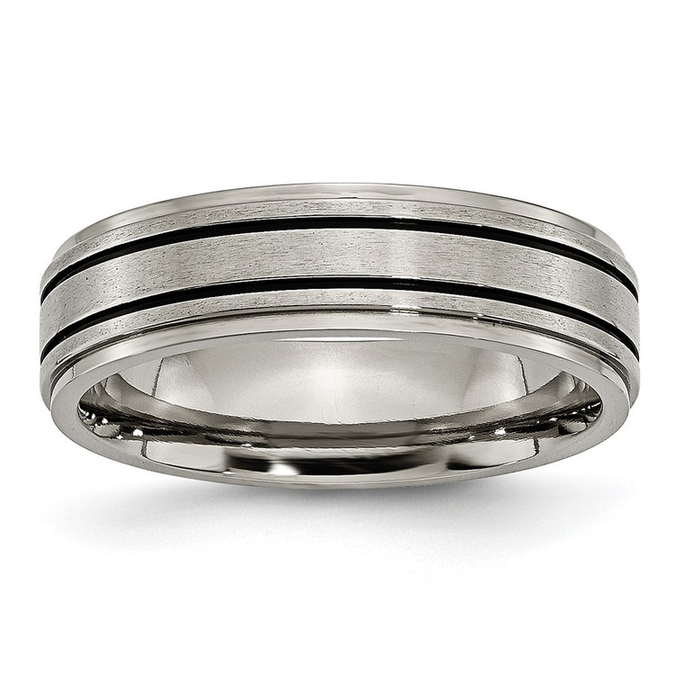 Chisel Titanium Brushed Center Black Enamel 6mm Ridged Edge Band - TB-3DB861A3-9846