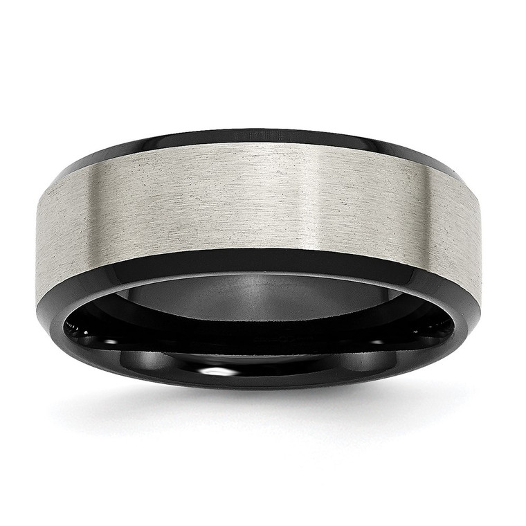 Chisel Titanium Brushed Center Black IP-plated 8mm Beveled Edge Band - TB-842826F2-3007