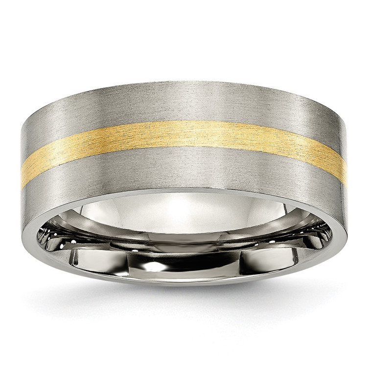 Chisel Titanium Brushed with 14k Gold Inlay 8mm Flat Band - TB-592A64E9-6670