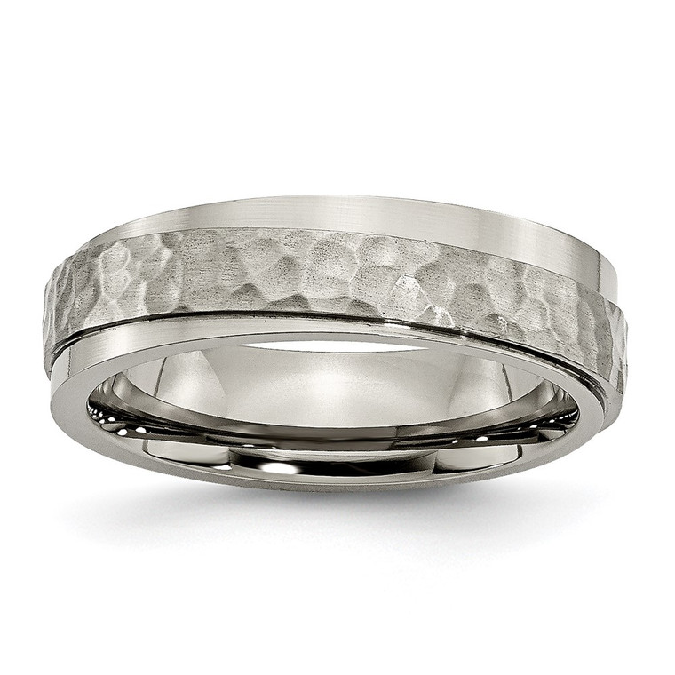 Chisel Titanium Polished and Hammered 6mm Ridged Edge Band - TB-CFED046B-3682