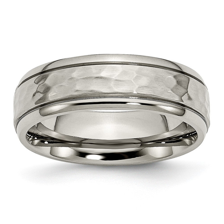Chisel Titanium Polished and Hammered 7mm Grooved Edge Band - TB-377EEBE8-5222