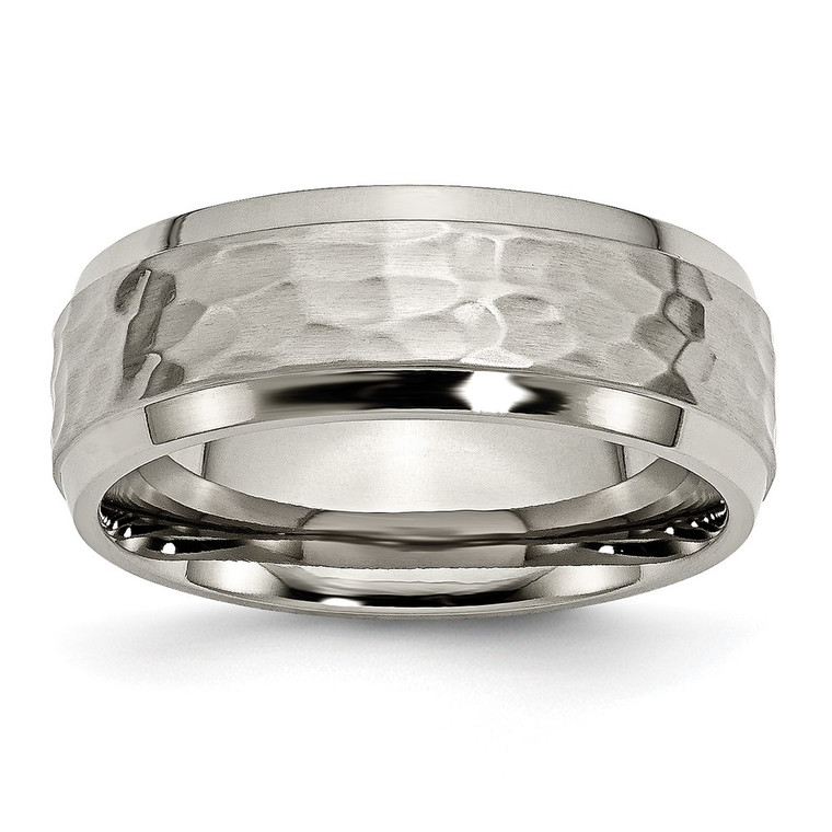 Chisel Titanium Polished and Hammered 8mm Beveled Edge Band - TB-8301F3D2-7732