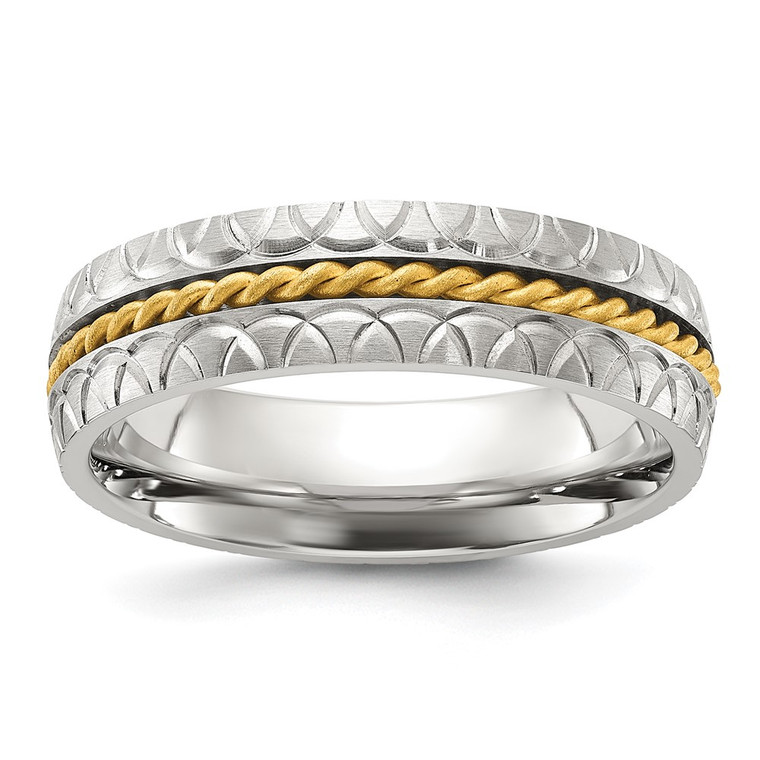 Chisel Titanium Polished and Textured Yellow IP-plated Center 6mm Band - TB-EB787FFD-4085